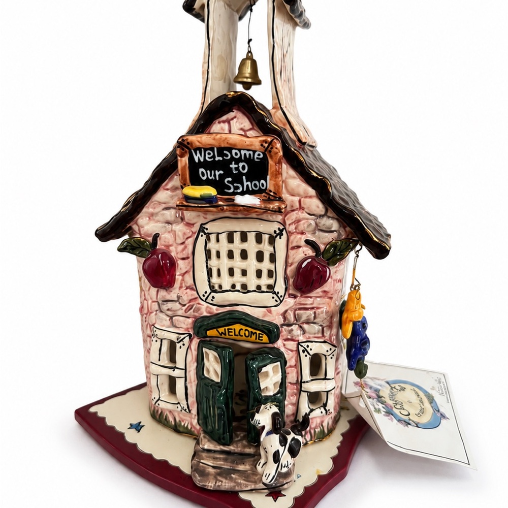 Blue Sky Clayworks Heather Goldminc Village School House Tealight w Plate COA
